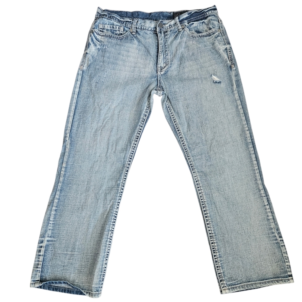 TK Axel Blue Jeans Mens 38x29.5 Treadwell Kensington Relaxed Straight Distressed